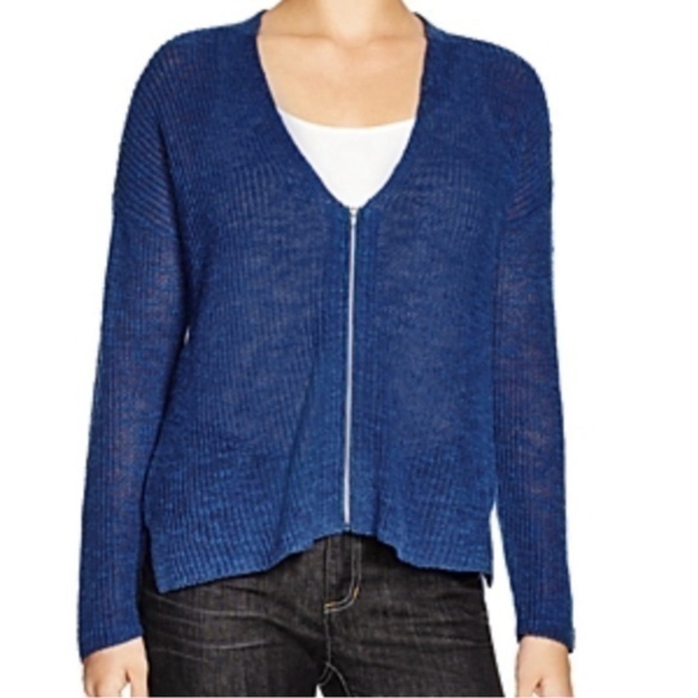 Eileen Fisher organic linen/cotton V-neck zip front sweater relaxed fit L